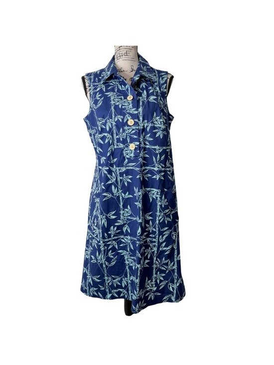 J. McLaughlin Dresses & Skirts - J. McLaughlin Womens Size 10 Shirt Dress Sleeveless Blue Bamboo Print Cotton USA